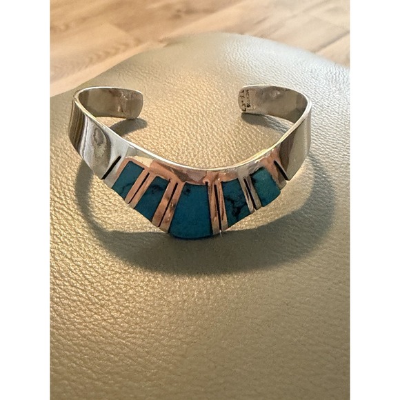 Vintage Taxco Sterling Silver 925 turquoise Cuff Bracelet - Picture 3 of 9